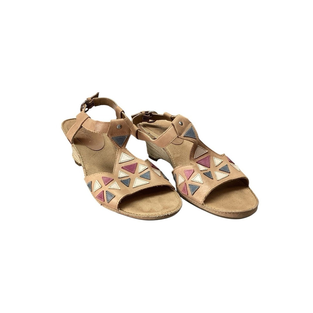 Aerosoles Low Wedge T-strap‎ Perforated Leather Open Toe Sandals 9.5